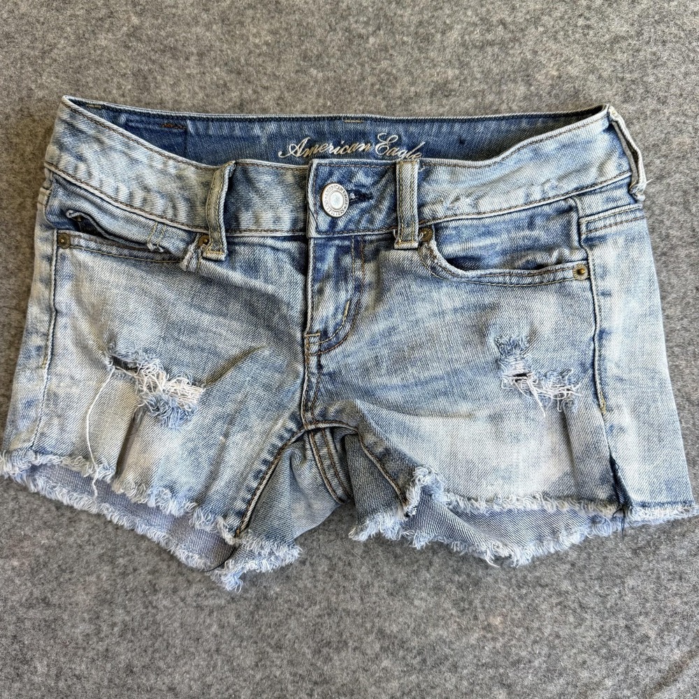 American Eagle Outfitters Shorts Womens 00 Blue Denim Distressed Cutoff Frayed